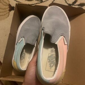 Vans women’s  Slip-On Shoes - Gray, Pink, and Blue